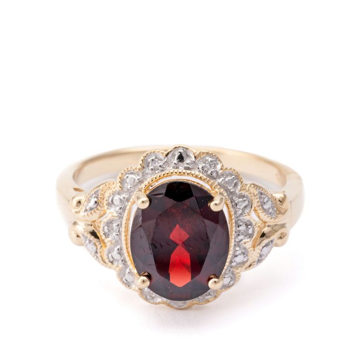 Garnet & Diamond Ring 9ct Gold,