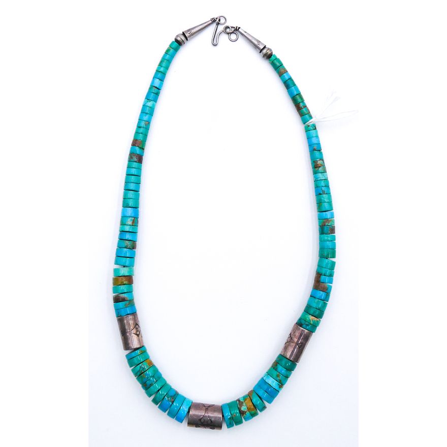 Old Navajo Sterling & Turquoise Heishi Bead Necklace 18''