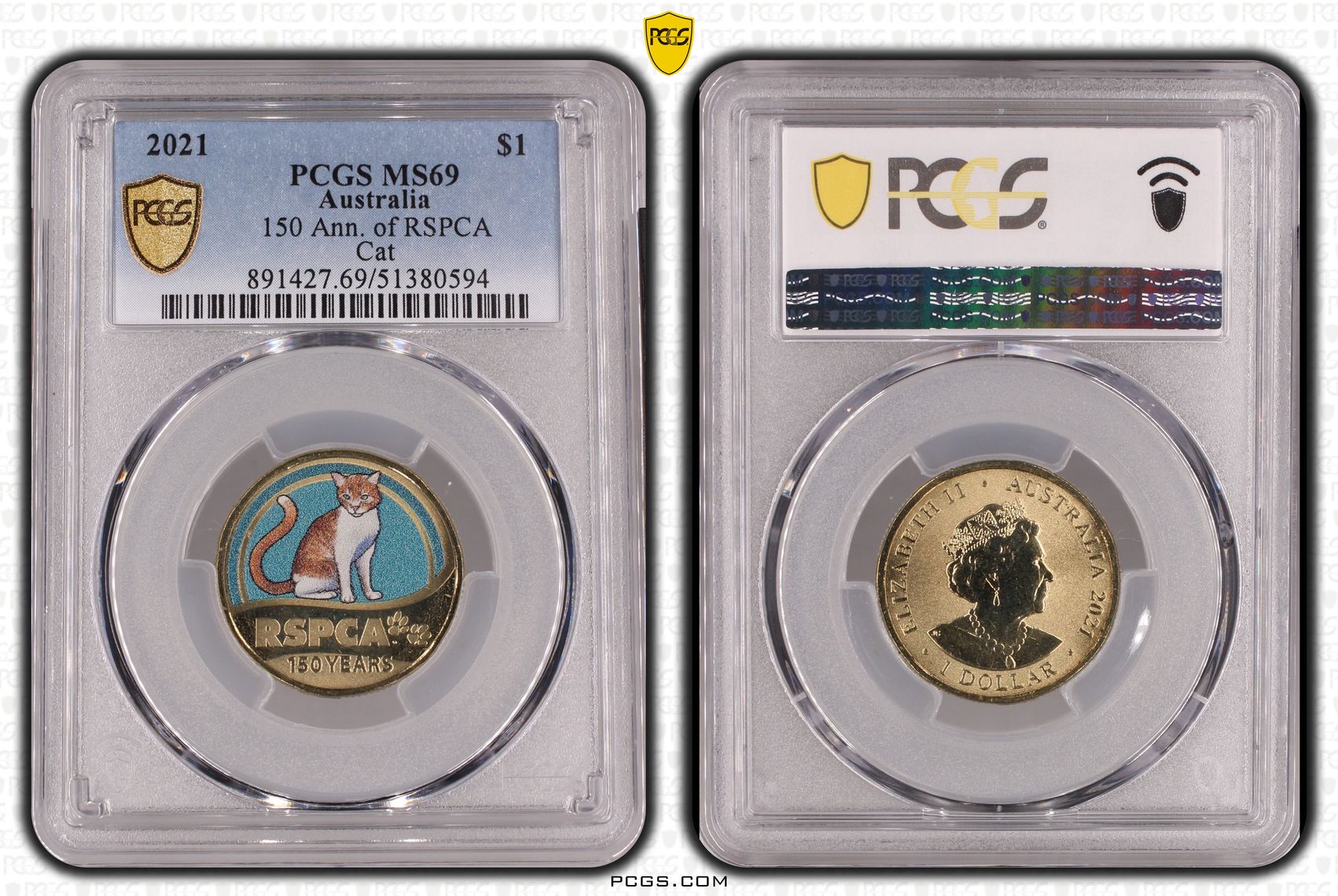 150 Ann. of RSPCA Cat, POP 6/0, One Dollar, 2021, PCGS MS69
