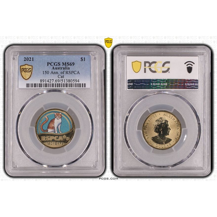 150 Ann. of RSPCA Cat, POP 6/0, One Dollar, 2021, PCGS MS69
