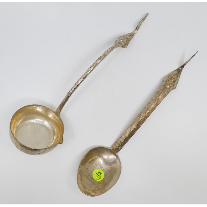 2pc Thai Engraved Silver Serving Ladles 11'' Approx.