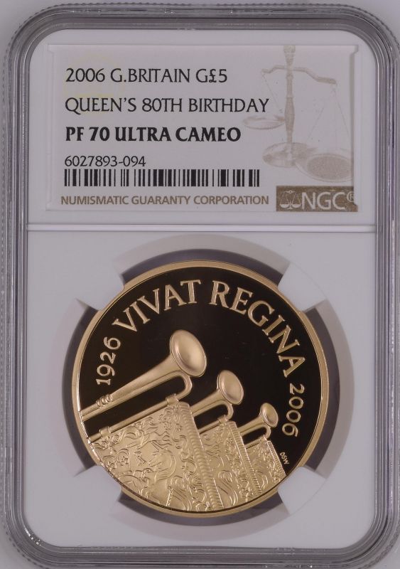 2006 Gold 5 Pounds (Crown) Queen's 80th Birthday Proof NGC