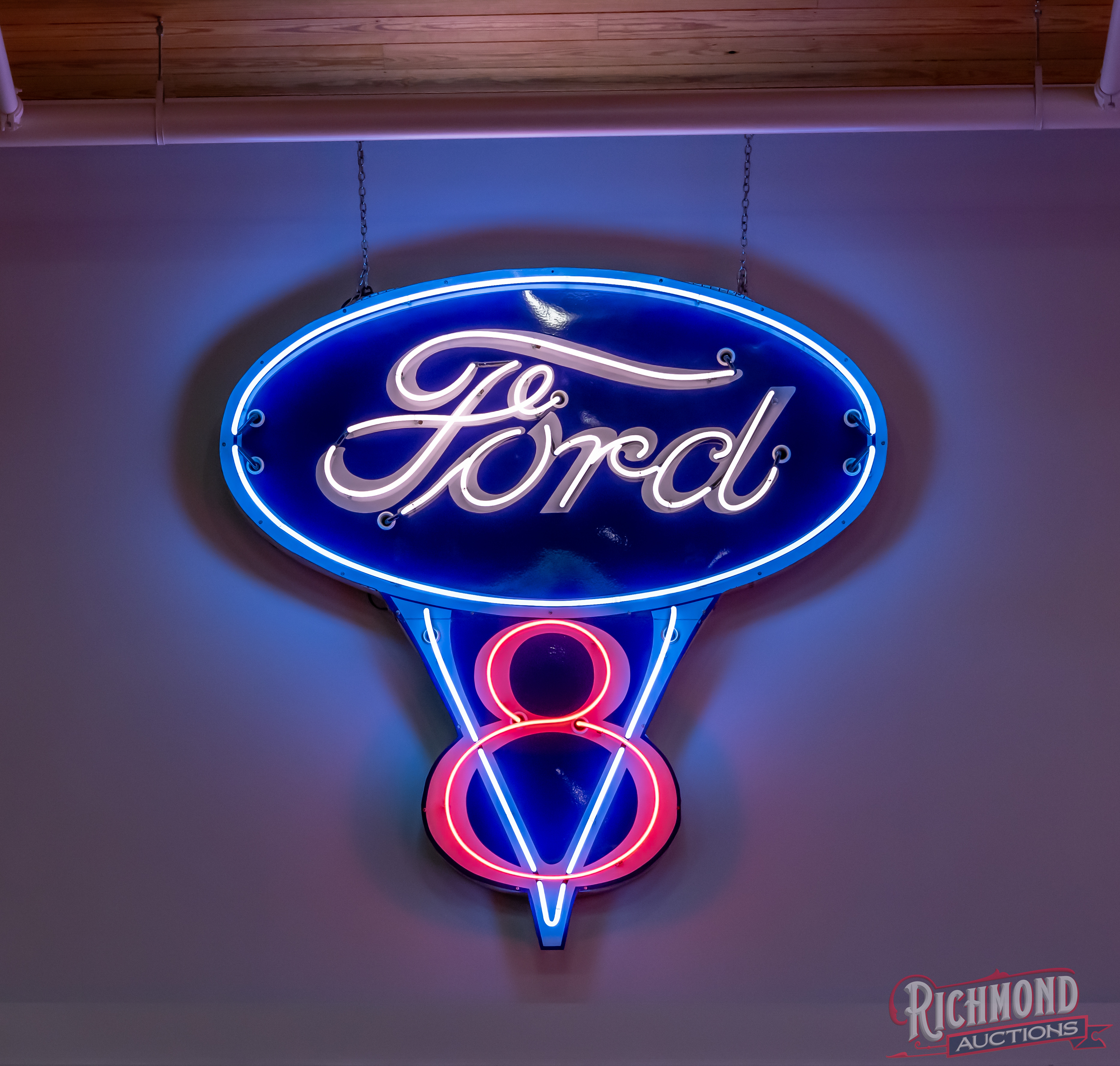 Ford V8 Single Sided Porcelain Die Cut Neon Sign | Richmond Auctions