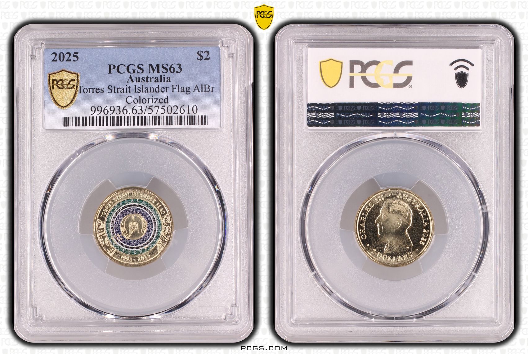Torres Strait Islander Flag AlBr Colourised, Two Dollar, 2025, PCGS MS63