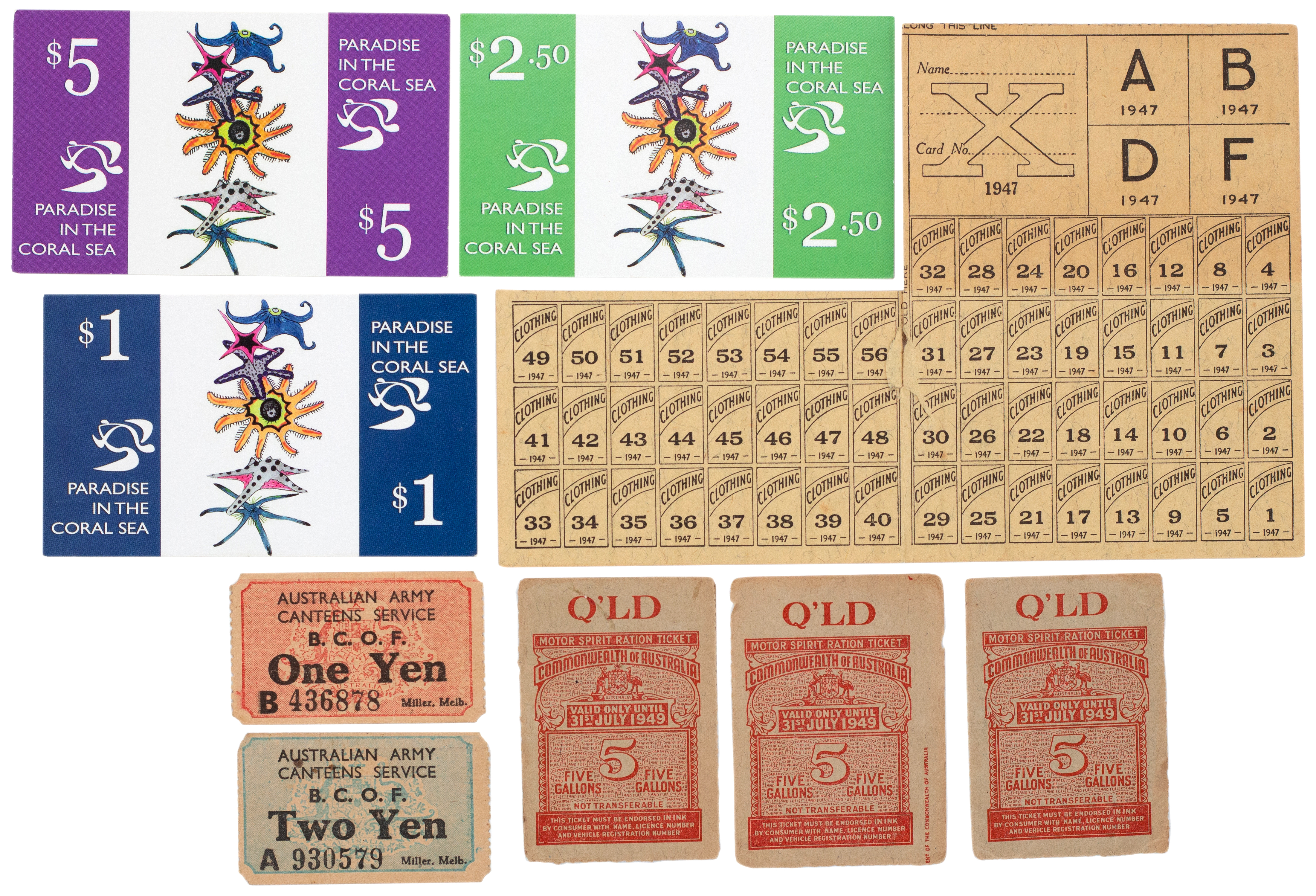 Occupation of Japan, Army Canteen Vouchers, 1945 - 1946, VF