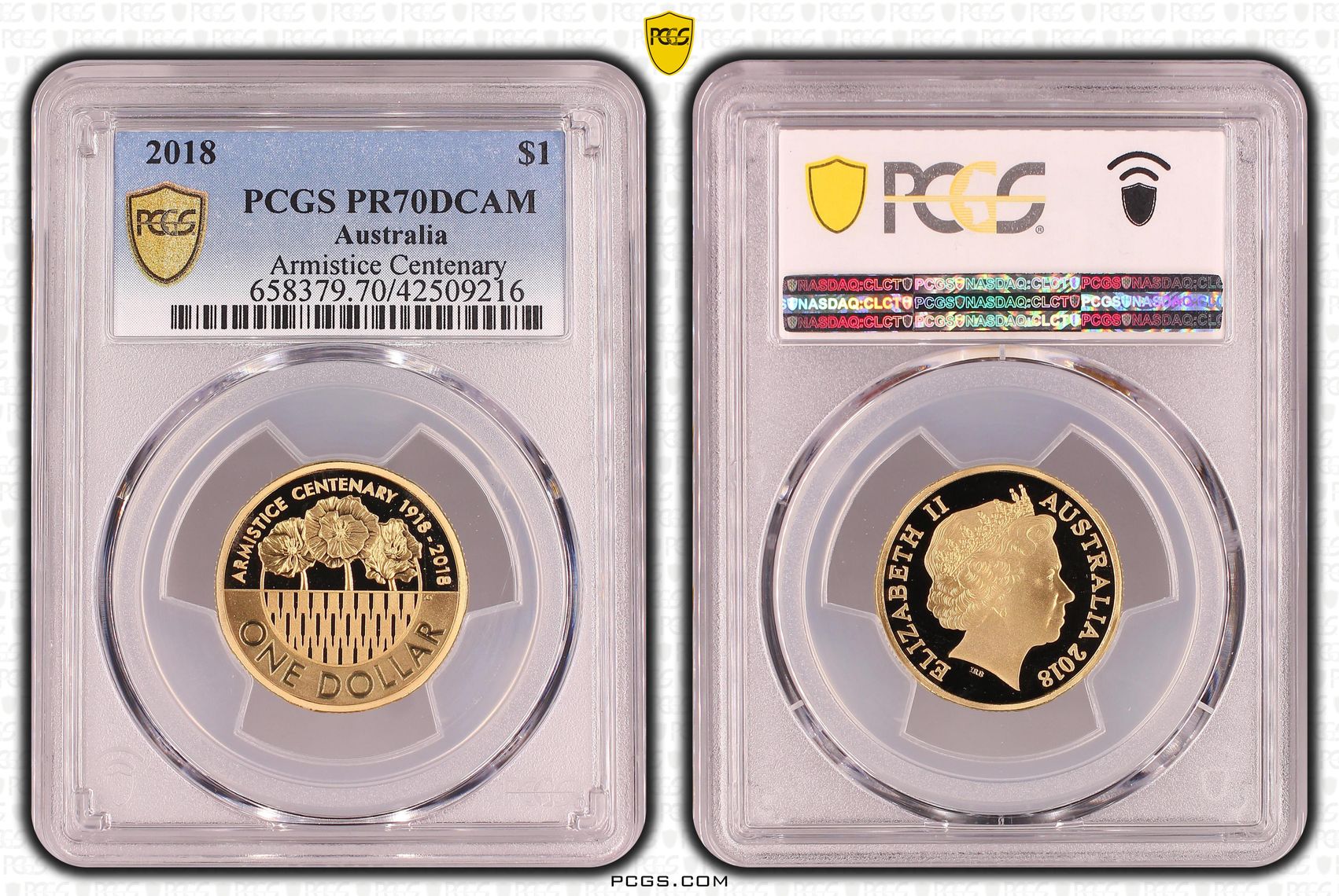 2018 Australia One Dollar, $1 Armistice Centenary PCGS - PR70DCAM POP 31/0 -216