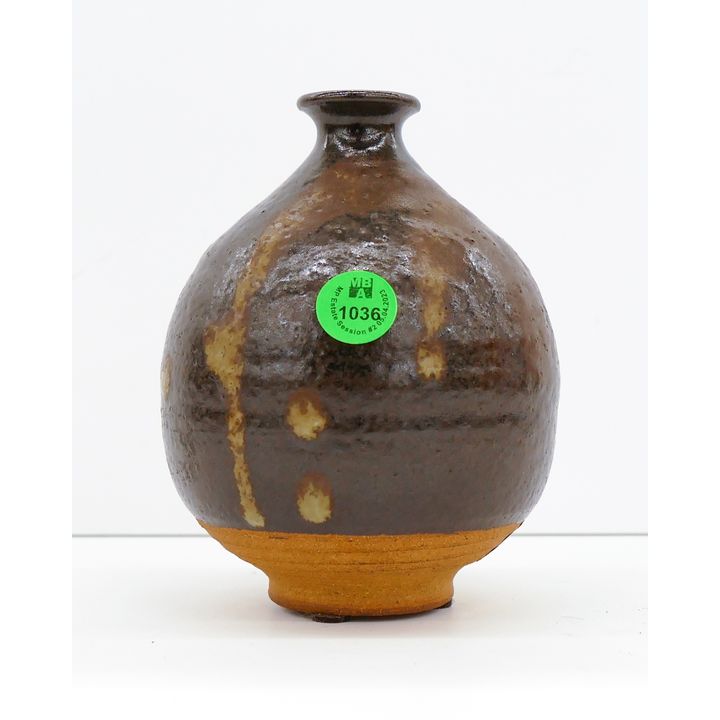 Betty Feves Brown Drip Glazed Pottery Small Vase 5.5''