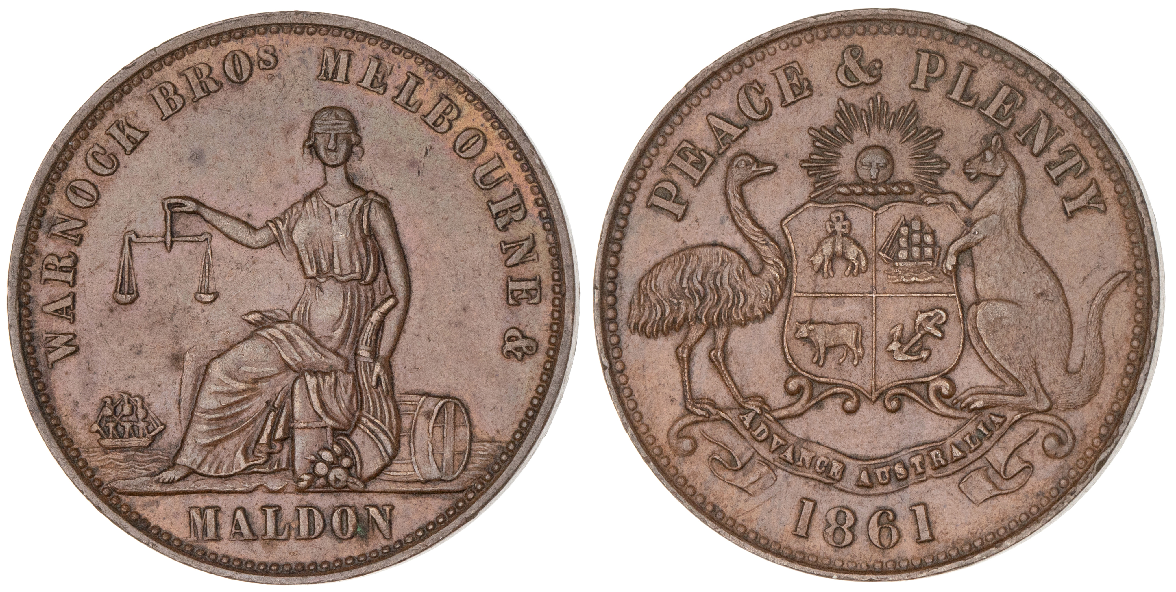 Melbourne, Victoria, Warnock Bro, Halfpenny, 1861, gEF