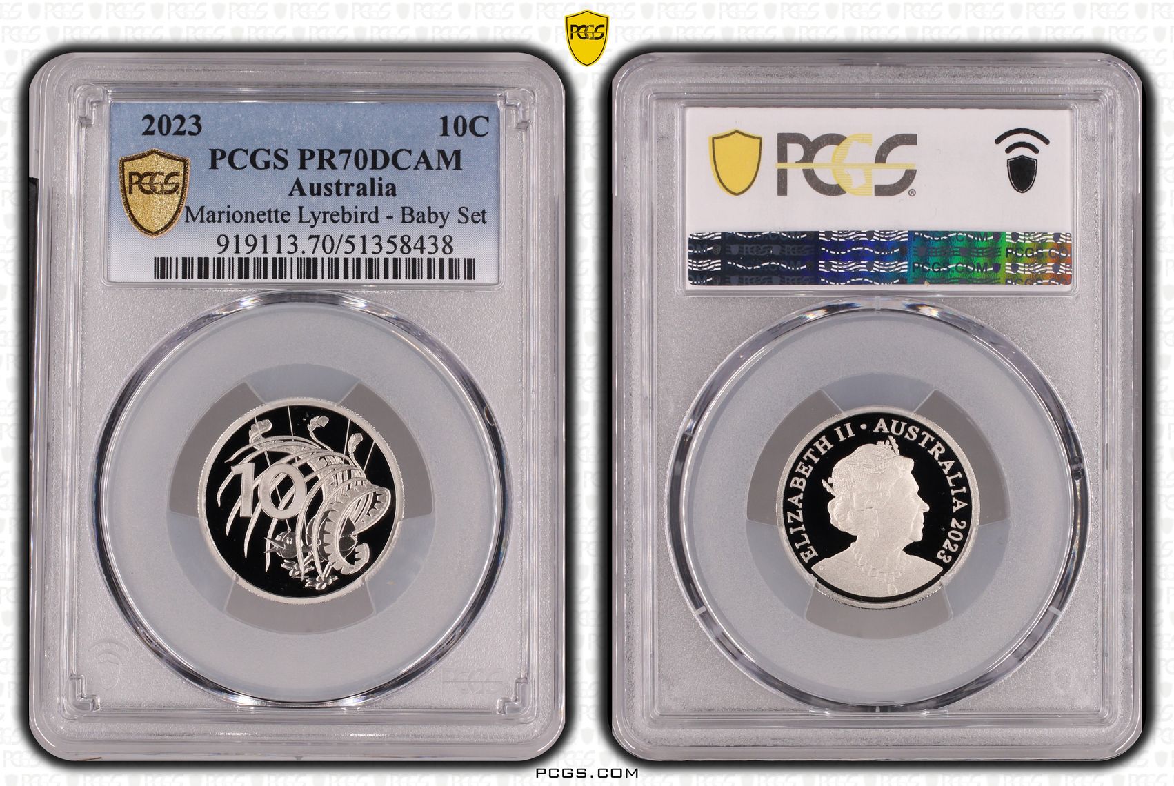 Marionette Lyrebird - Baby Set, Ten Cent, 2023, PCGS PR70DCAM