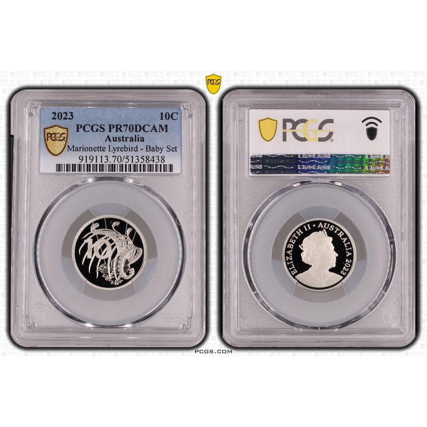 Marionette Lyrebird - Baby Set, Ten Cent, 2023, PCGS PR70DCAM