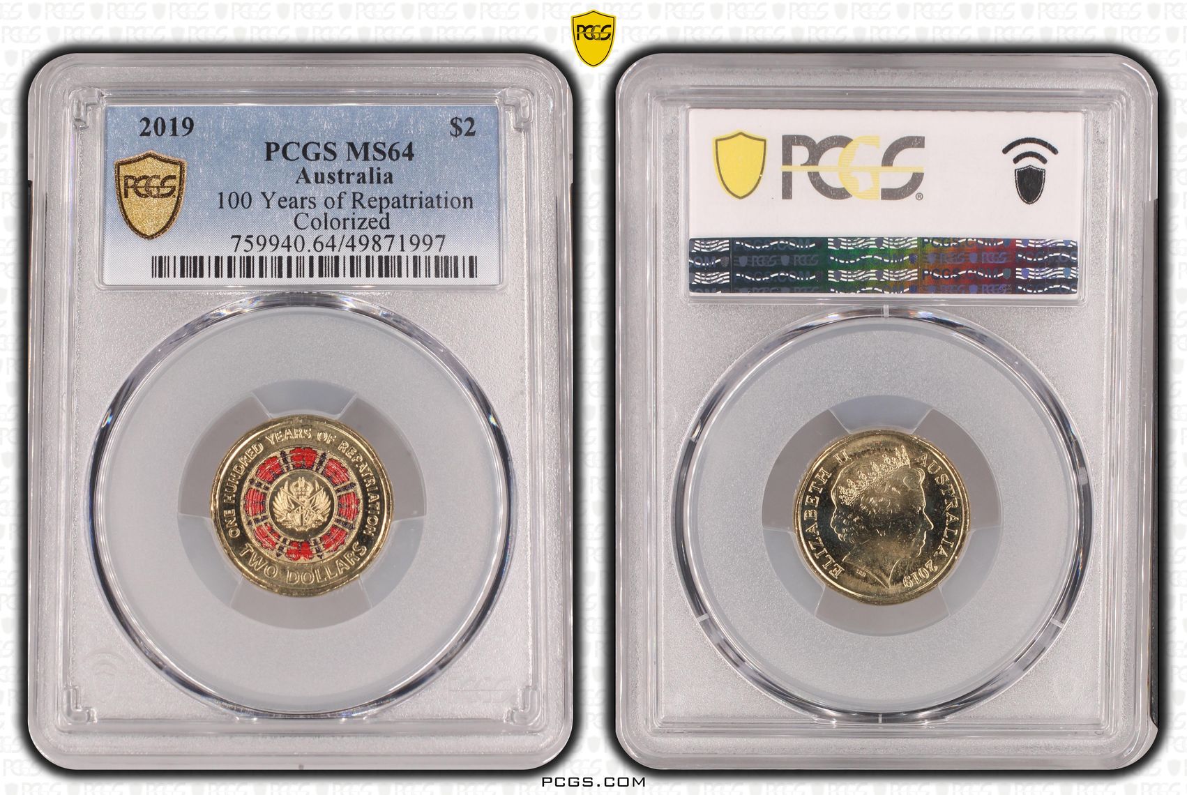 434 · 100 Years of Repatriation - Colorized , Two Dollar, 2019, PCGS MS64