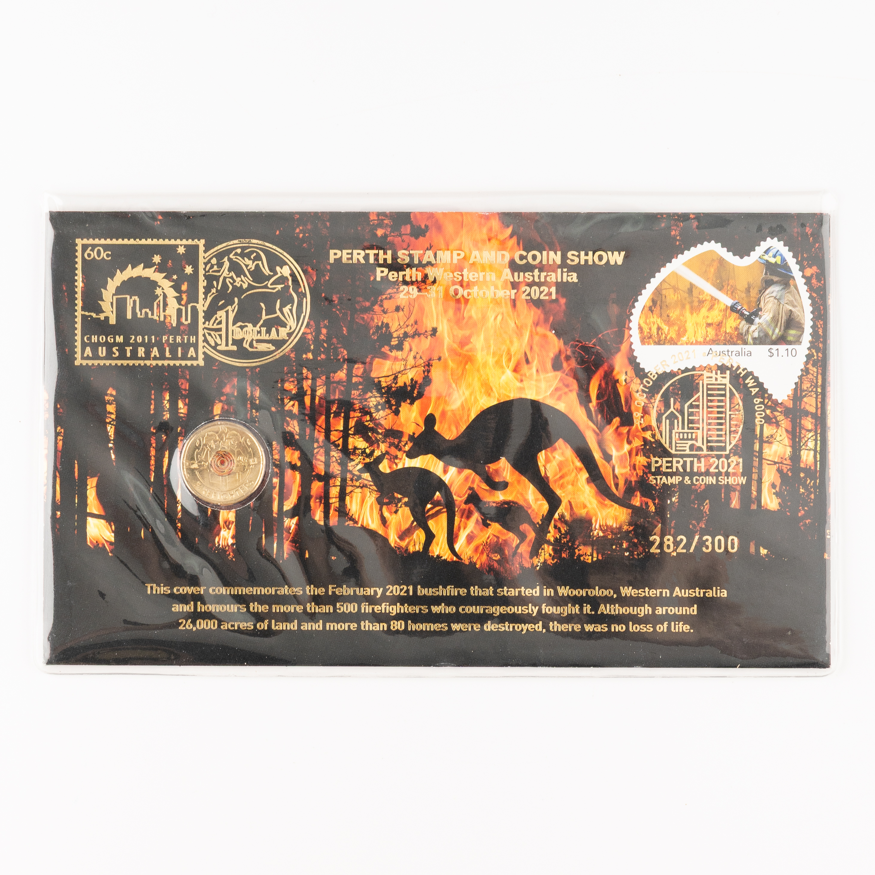 Firefighter PNC, Perth Stamp & Coin Show, Two Dollar, 2021, UNC