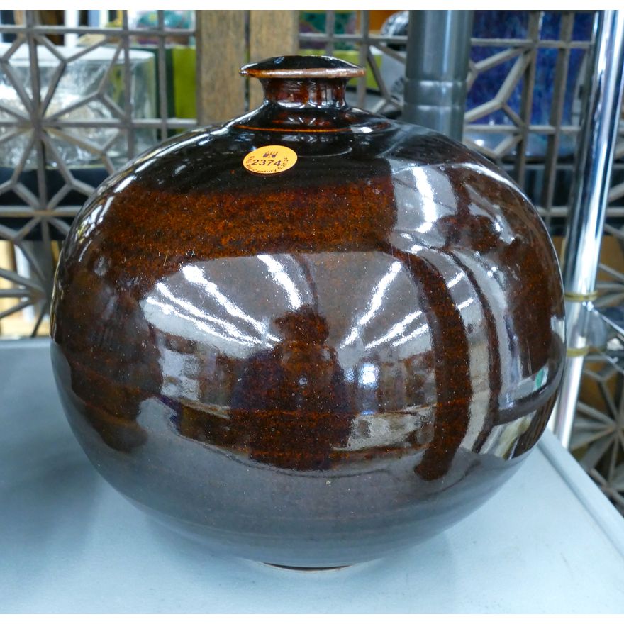 Ed Brannan Tenmoku Glazed Ball Vase 9''