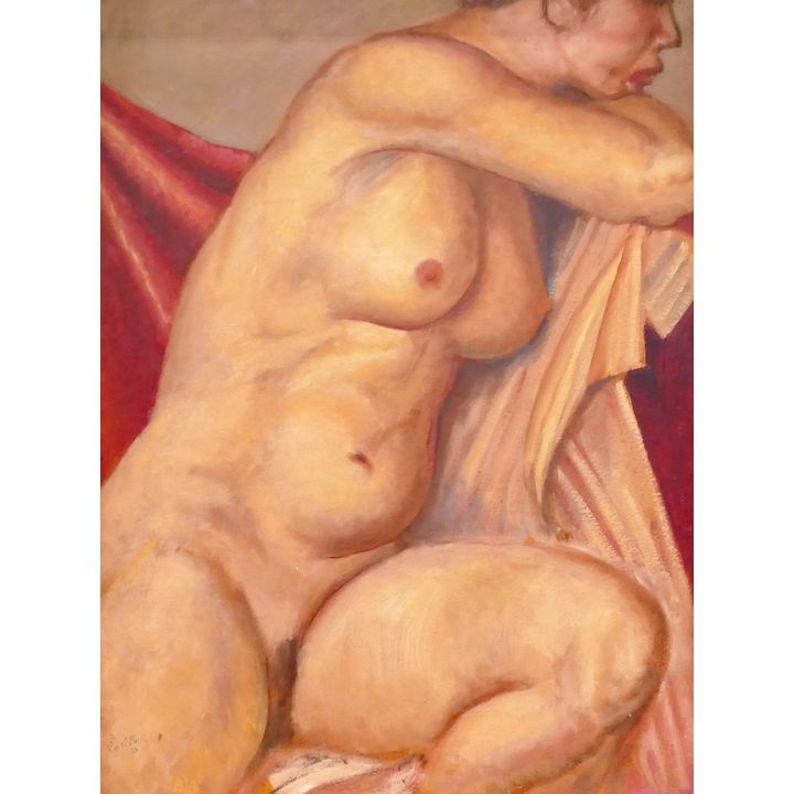 Carl Buck Female Nude 1938 Oil on Board Framed- 26x20''