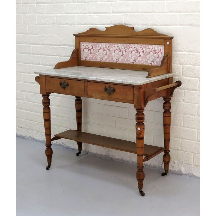 MARBLE TOP WASHSTAND ON CASTORS