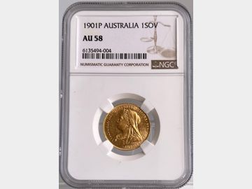 1901 VICTORIA OLD HEAD PERTH MINT GOLD SOVEREIGN AU58
