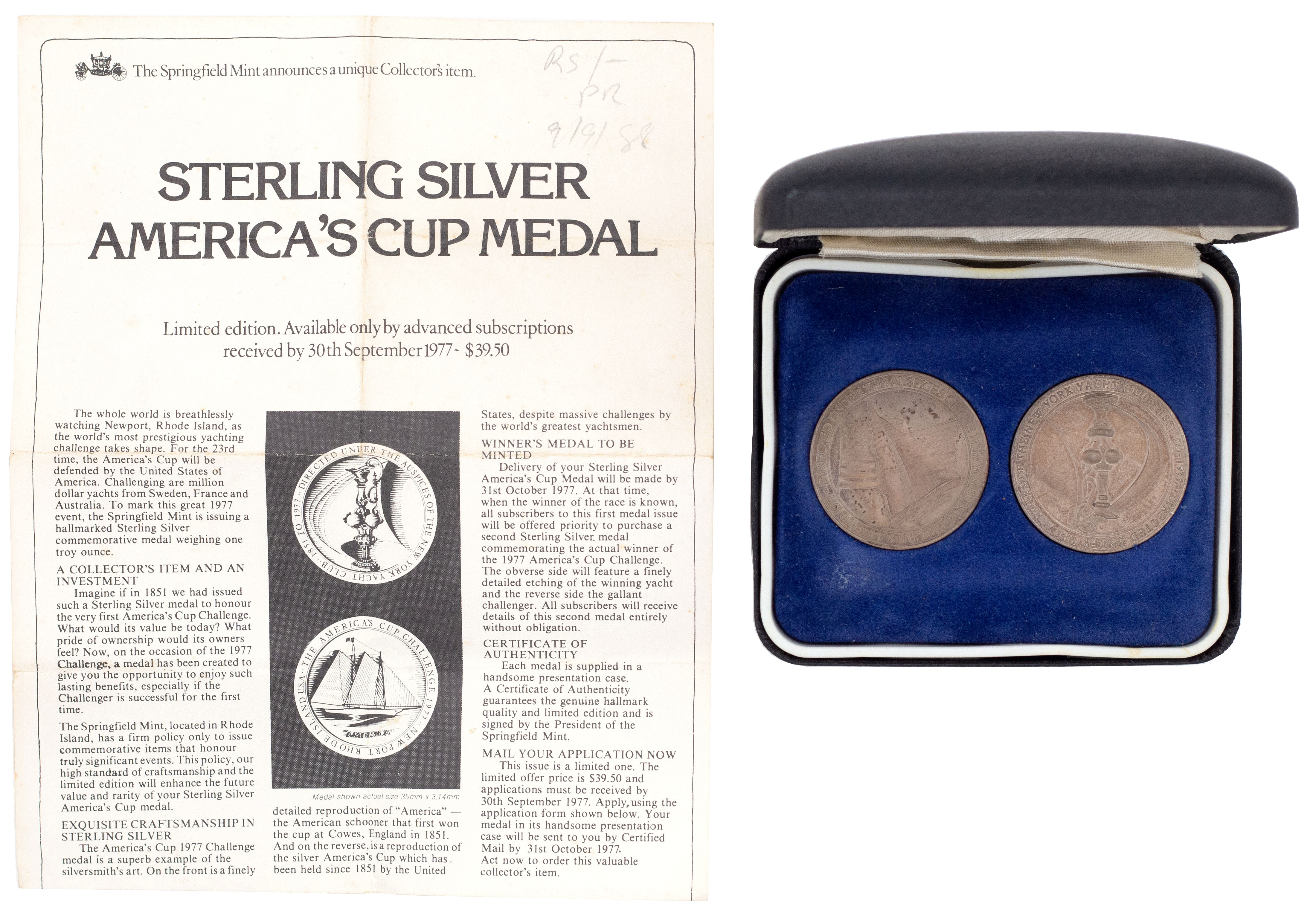 America's Cup Challenge, The Springfield Mint, 1977, UNC