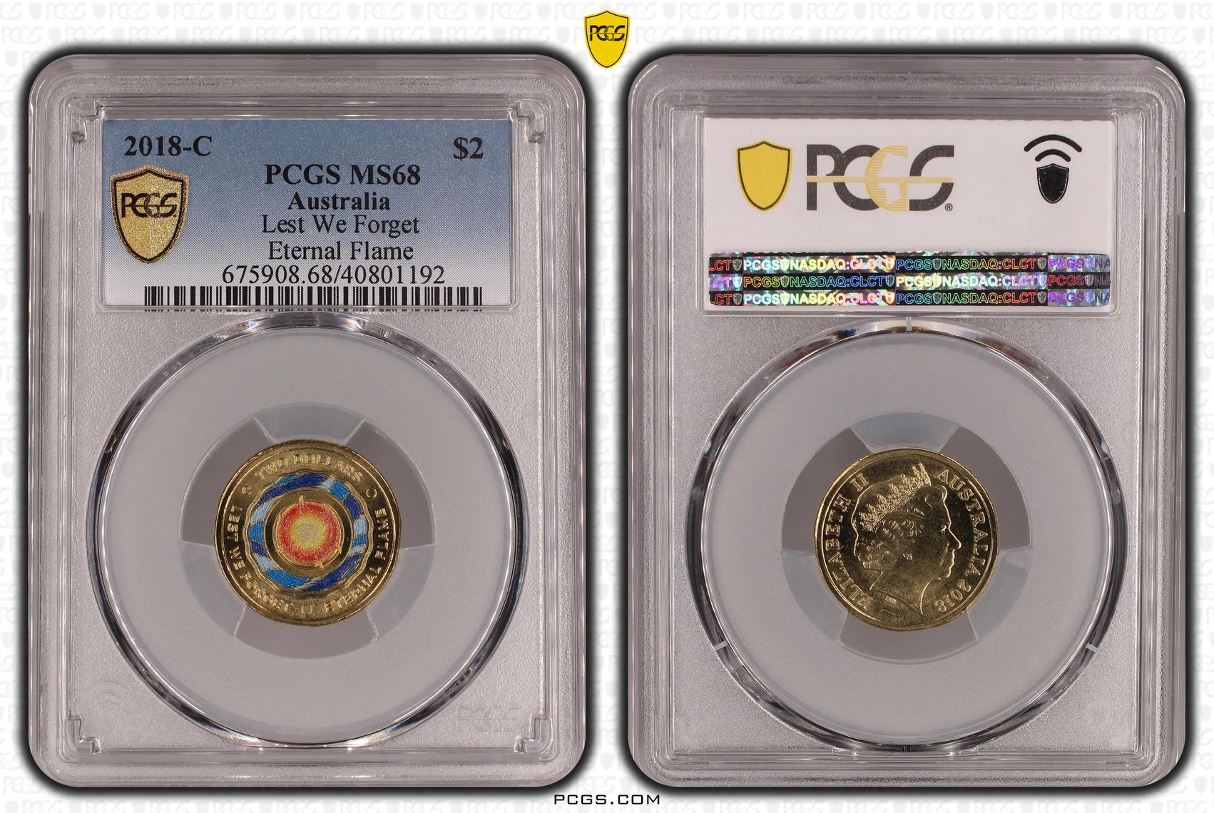 Lest We Forget - Eternal Flame Colorized, Two Dollar, 2018-C, PCGS MS68