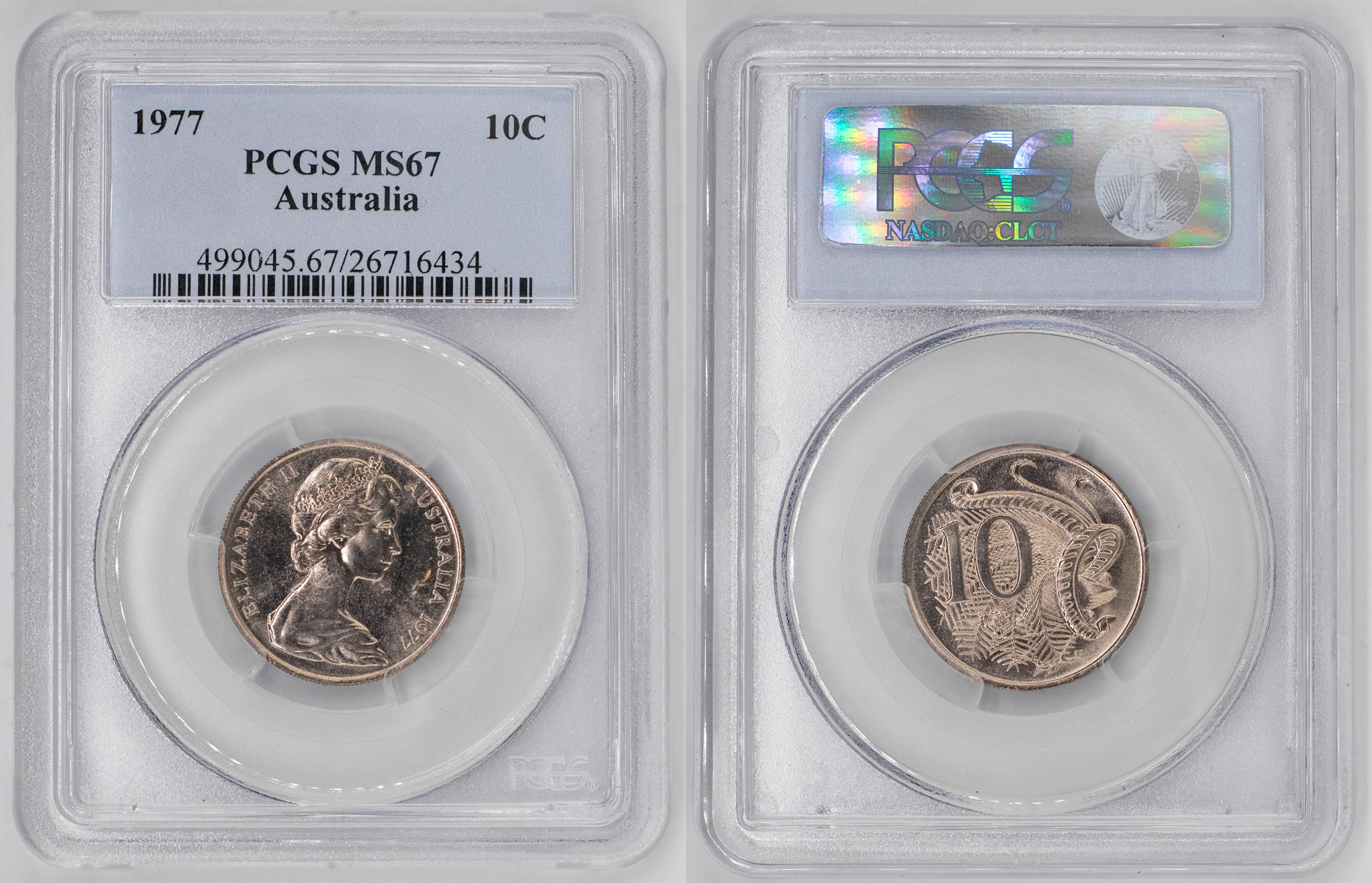 Elizabeth II, Ten Cent, 1977, PCGS MS67