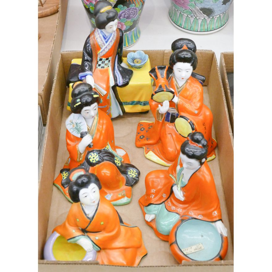 Box 5pc Japanese Deco Geisha Porcelain Figures