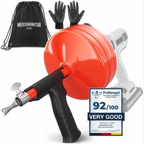 MEISTERFAKTUR DRAIN SNAKE 2.0 50 FT - WITH DRILL ATTACHMENT - IDEAL PLUMBING SNAKE FOR SINK AND DRAIN UNBLOCKING - SOLID DRAIN AUG