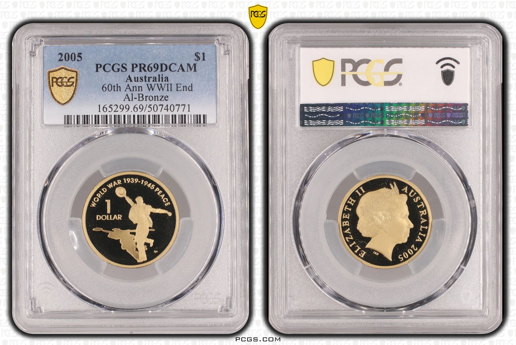60th Ann WWII End , One Dollar, 2005, PCGS PR69DCAM