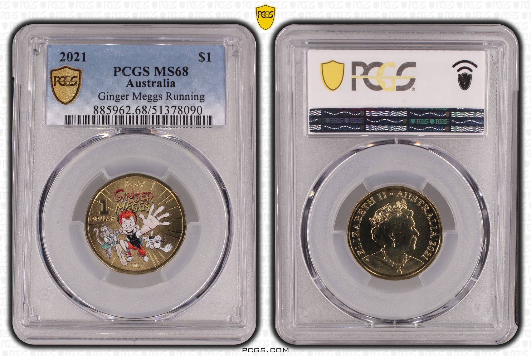 Ginger Meggs Running, One Dollar, 2021, PCGS MS68