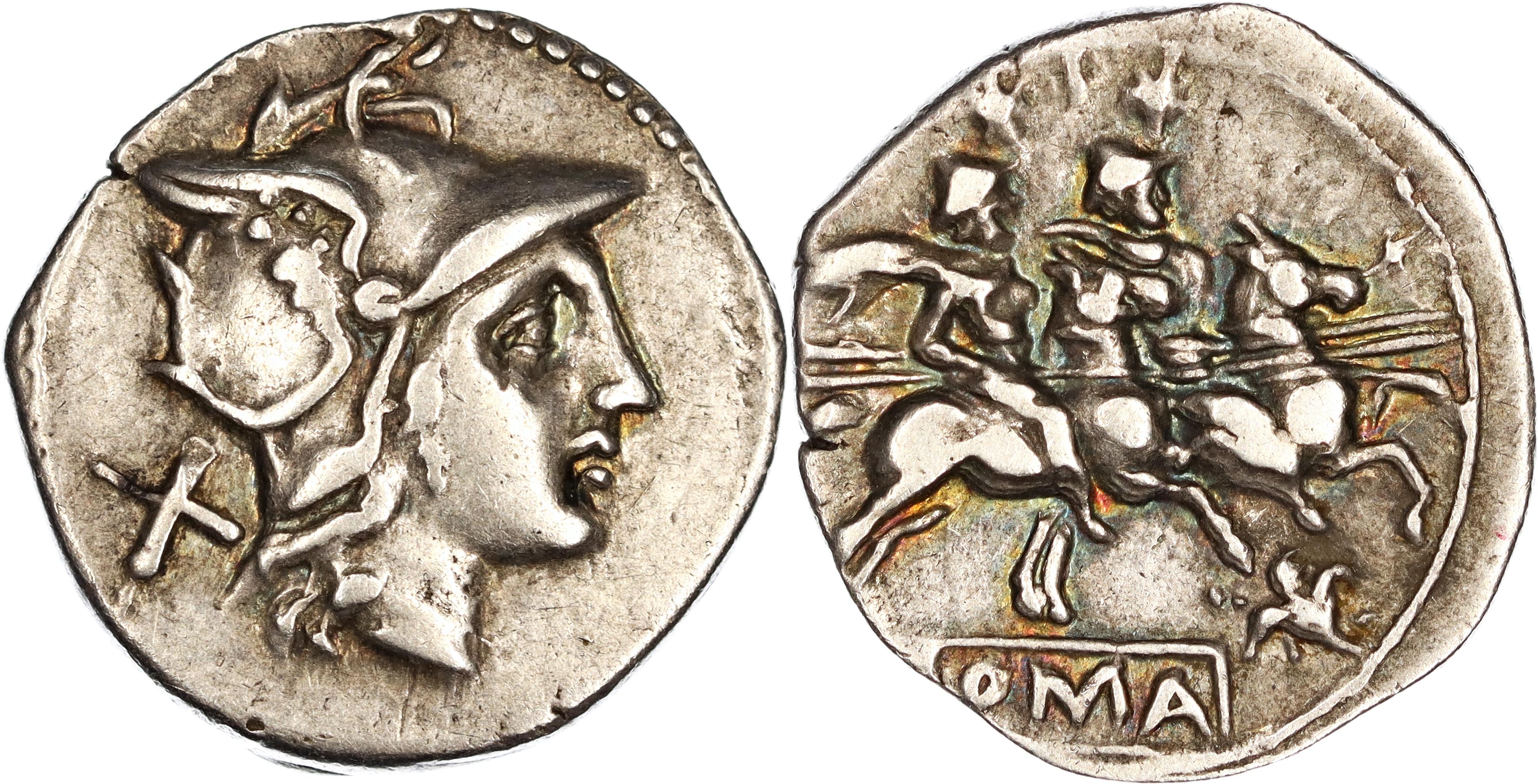 Roman Republic, Anonymous Issue, Silver Denarius, 169-158 BC, gVF-nEF