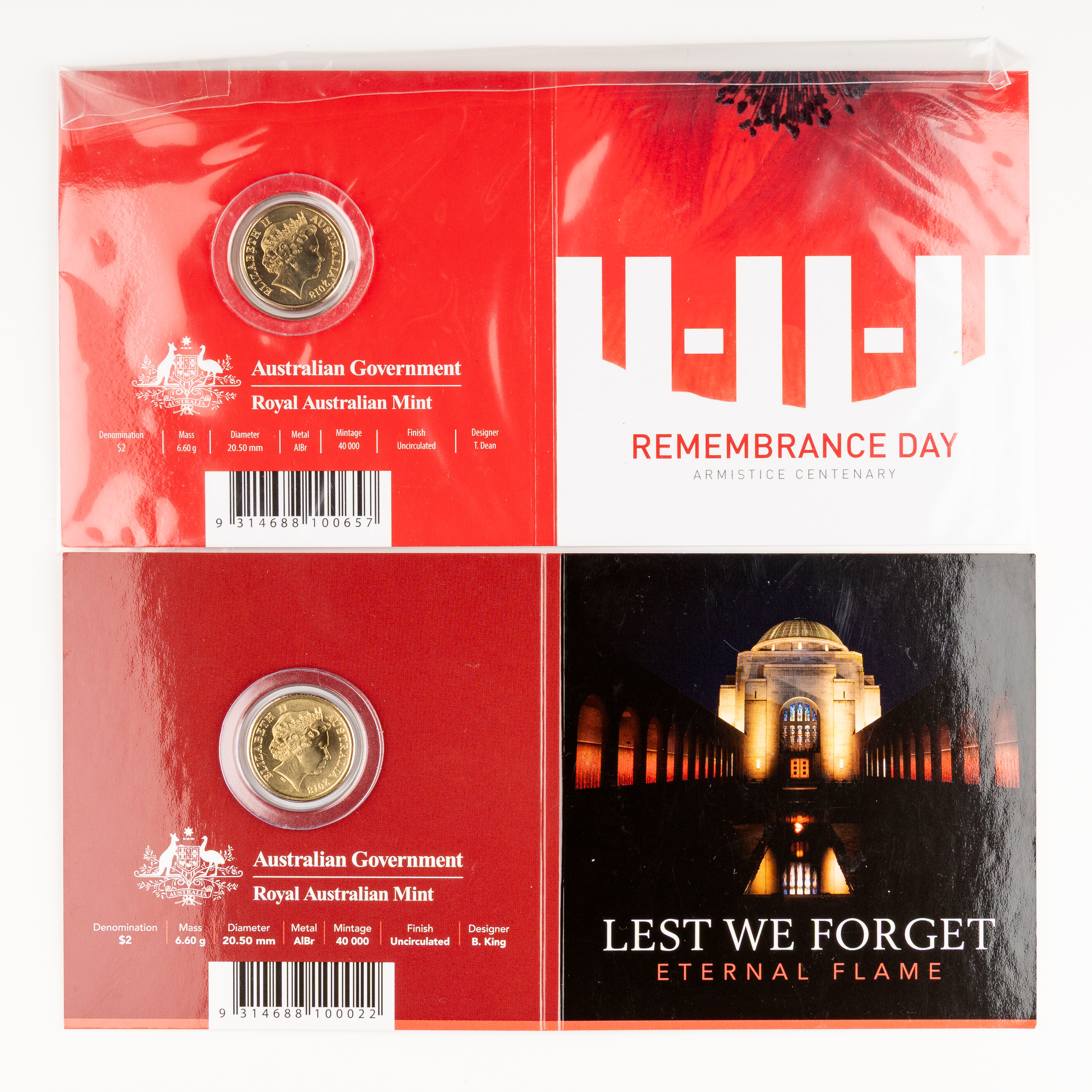 92 · Elizabeth II, Lest We Forget & Remembrance Day Armistice, Two Dollars, 2018-C,  UNC
