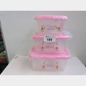 3 PIECE FOOD STORAGE CONTAINERS (PINK) - PLASTICE FOOD STORAGE CONTAINERS / AIRTIGHT