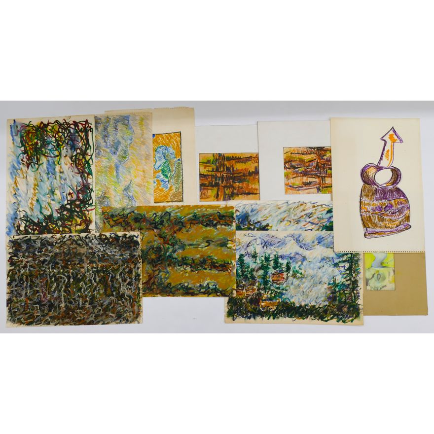 Box 10pc Harold Sims Abstract Conte Crayon Drawings.