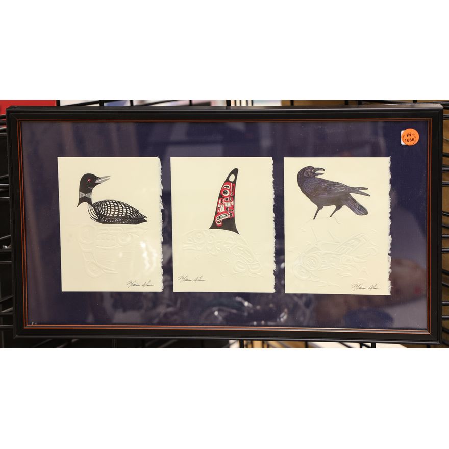 Marvin Oliver Embossed Card Triptych Framed 11''x19''