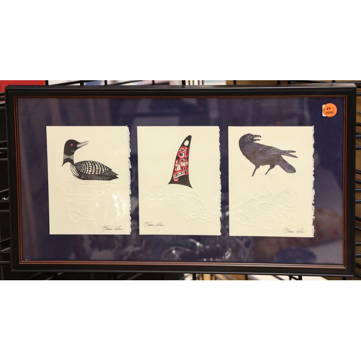 Marvin Oliver Embossed Card Triptych Framed 11''x19''