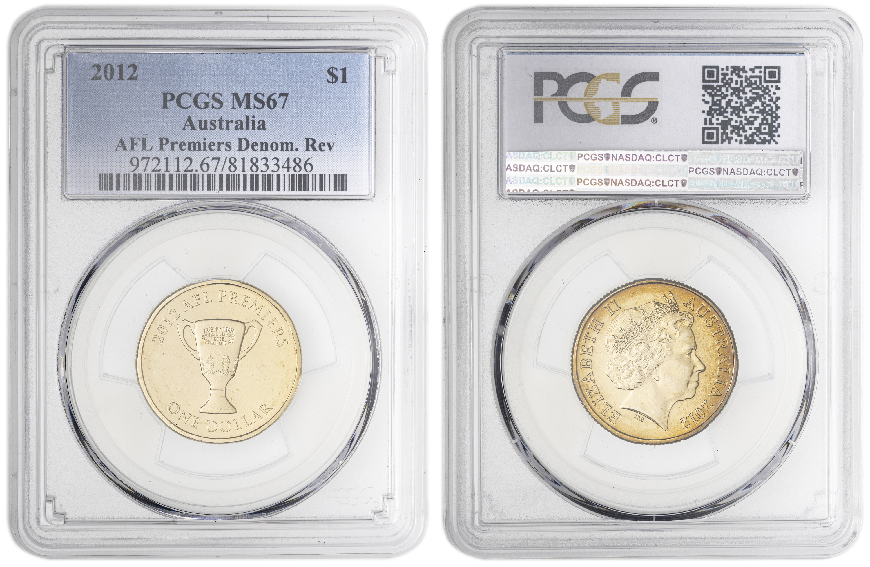 AFL Premiers Denom. Rev , One Dollar, 2012, PCGS MS67