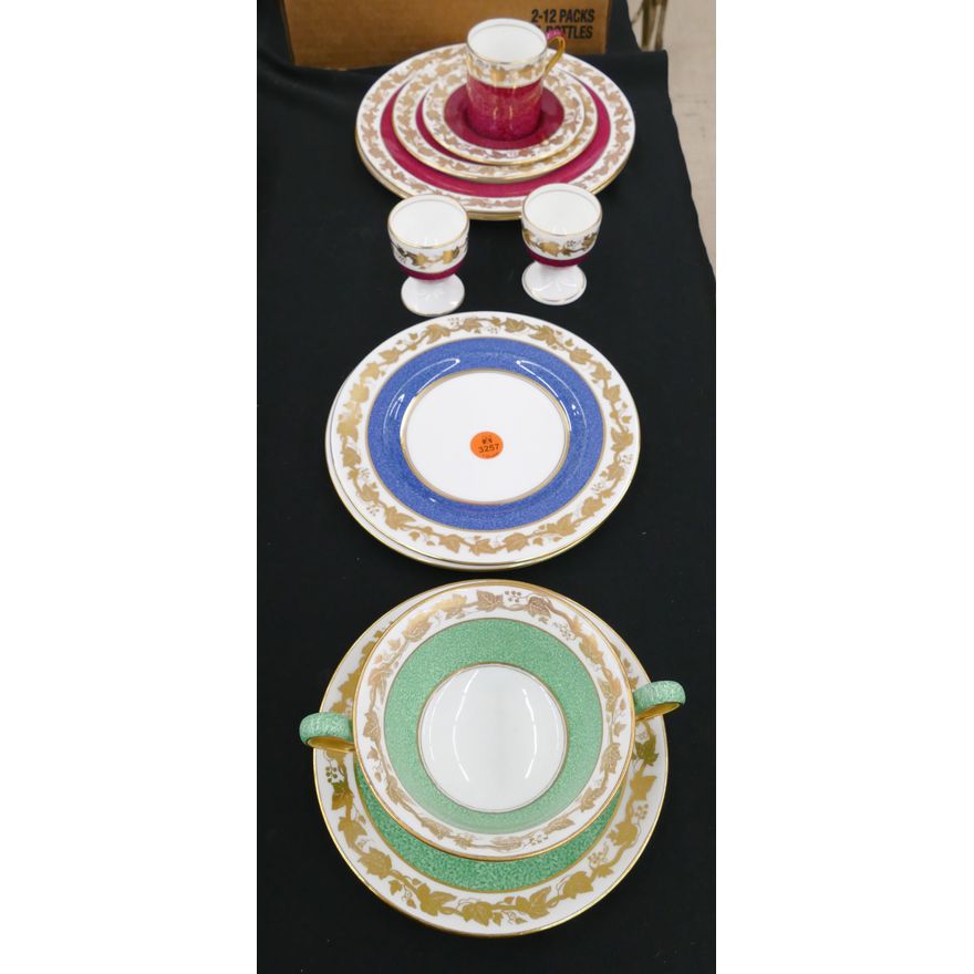 11pc Wedgwood Whitehall Powder Band Color Rim Bone China