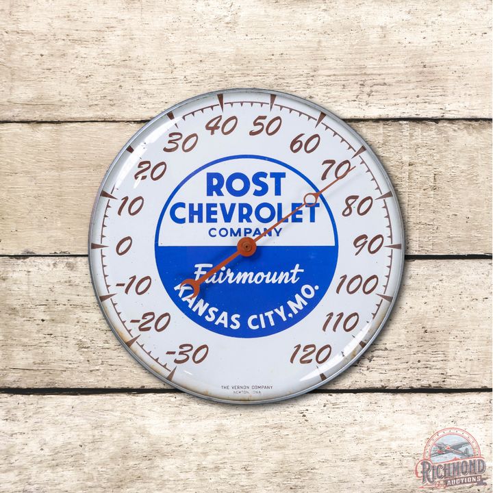 12" Rost Chevrolet Company Fairmount Kansas City MO Thermometer TAC 8.25