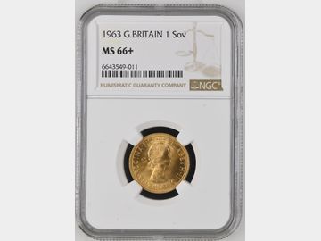1963 ELIZABETH II 'GILLICK' PRE-DECIMAL GOLD SOVEREIGN MS66+ TOP POP!