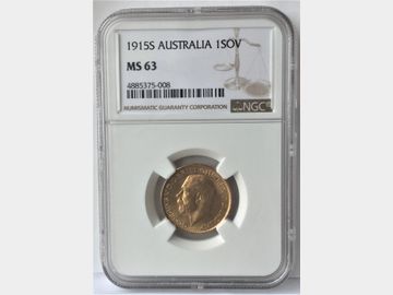 1915 King George V Sydney Mint Gold Sovereign NGC Graded MS63