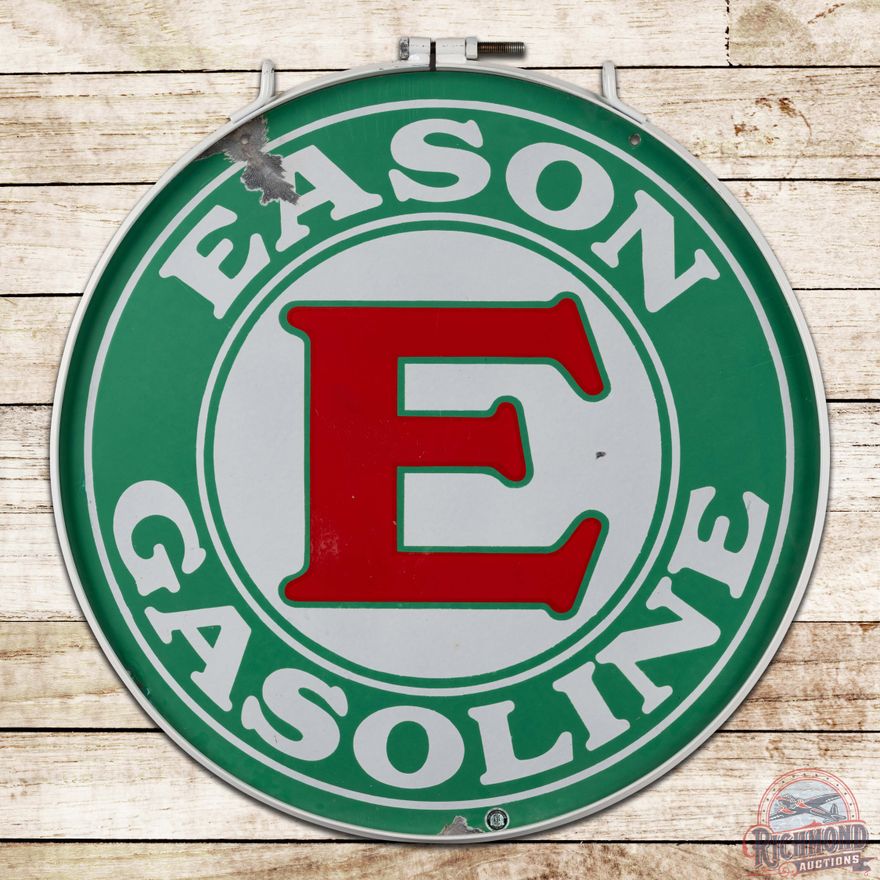 Rare Eason Gasoline 30" Double Sided Porcelain Sign w/ Ring