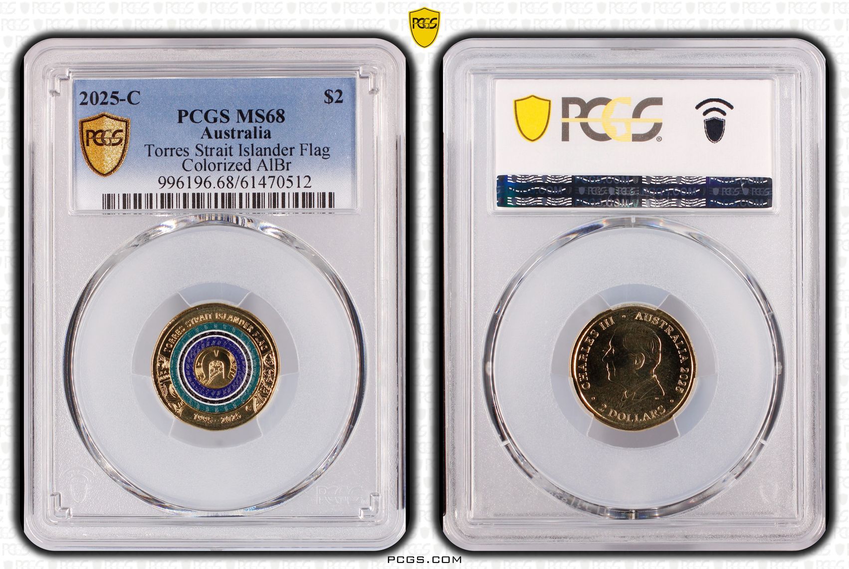 Torres Strait Islander Flag Colourised AlBr, Two Dollar, 2025-C, PCGS MS68