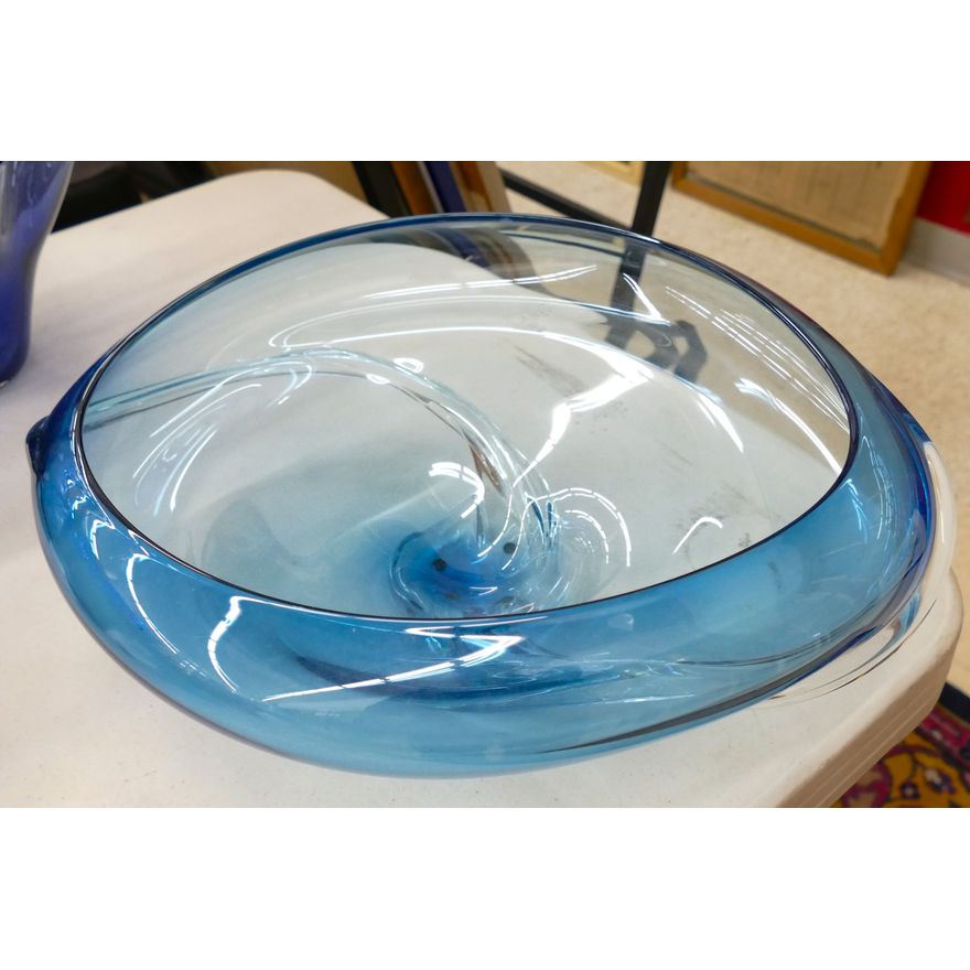 Matthew Buechner Blue Studio Glass Center Bowl 17''
