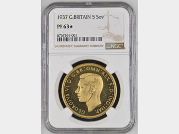 1937 PROOF GOLD 5 POUND PF63* GEORGE VI (1 YEAR ONLY)
