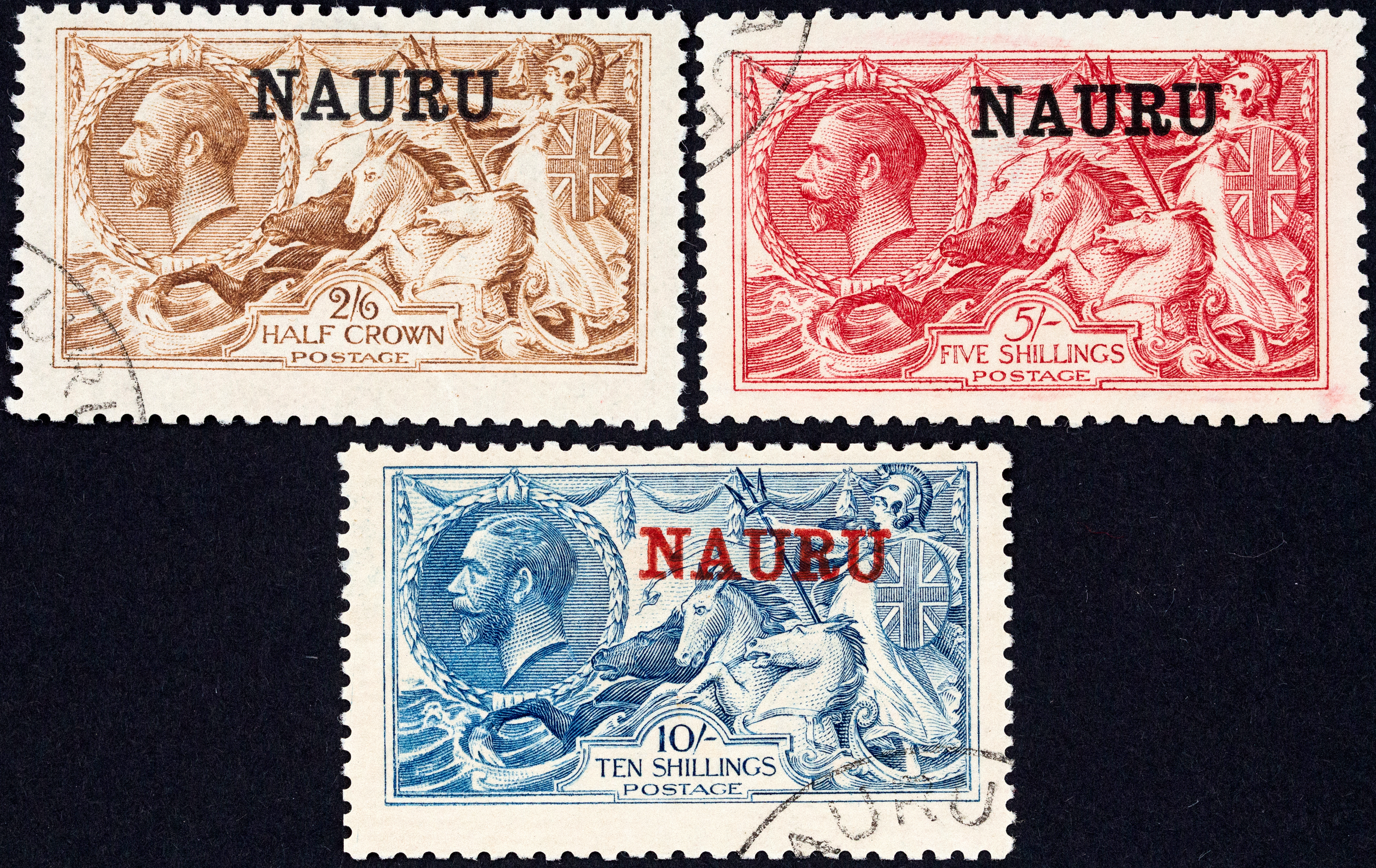 Nauru, KGV, Seahorses Overprints, 1916, Fine