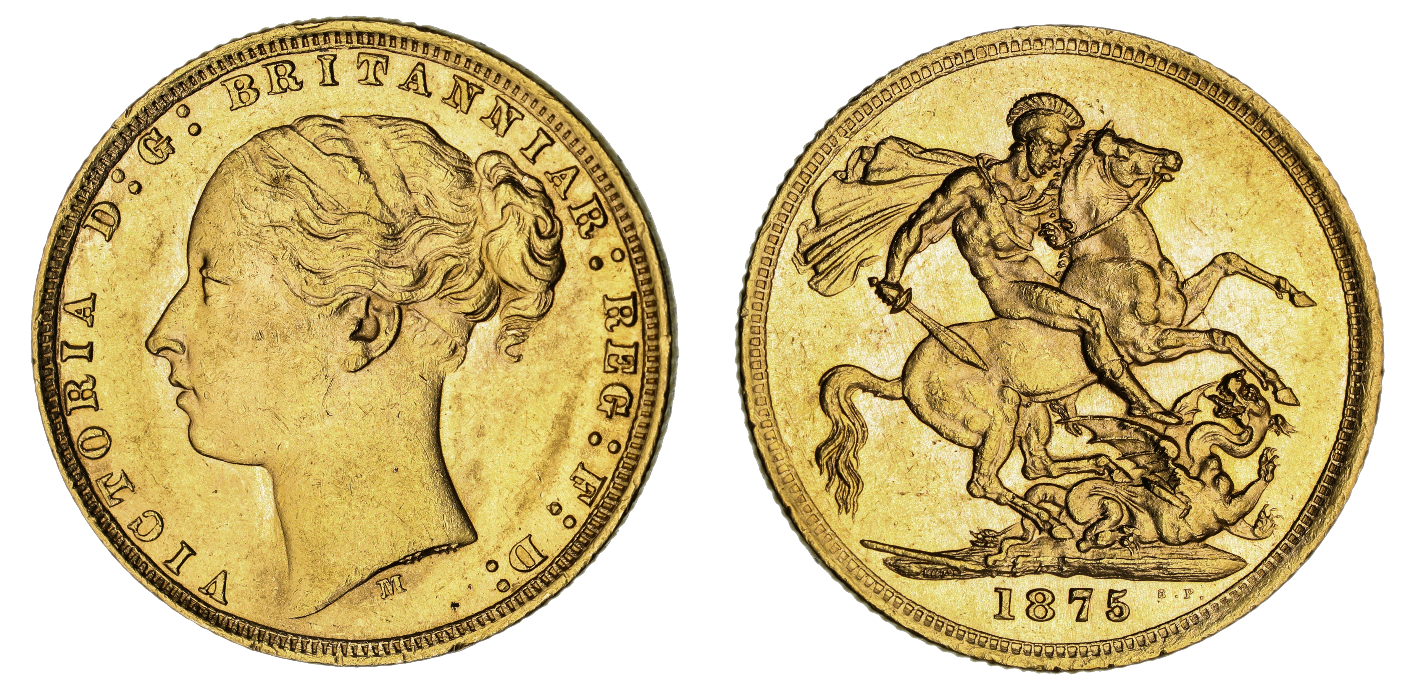 Victoria, St. George Reverse - Melbourne Mint - Young, Sovereign, 1875, EF