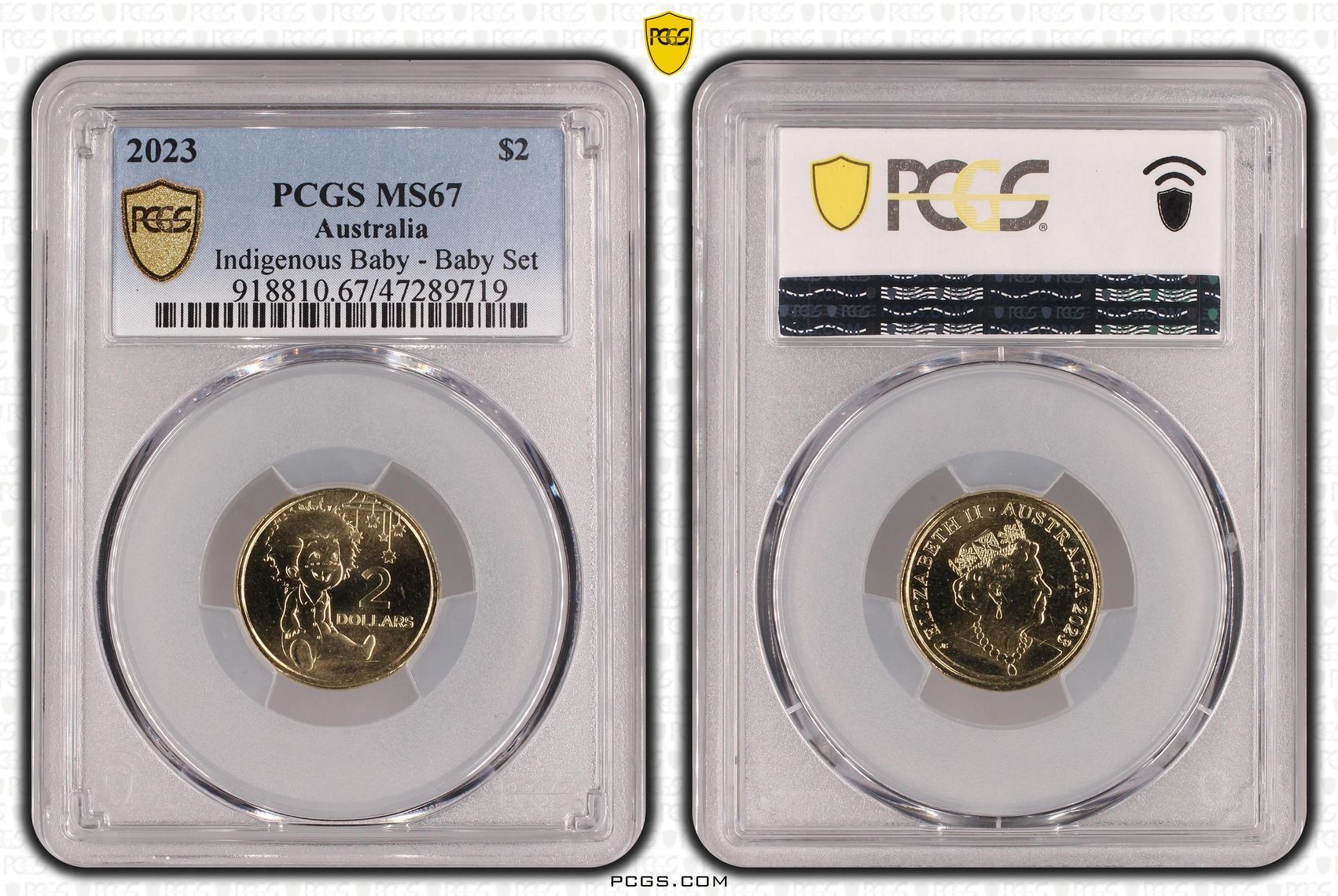 Elizabeth II, Indigenous Baby - Baby Set, Two Dollar, 2023, PCGS MS67