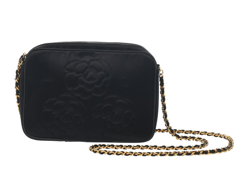 Chanel Camellia Camera Bag in Black Satin 