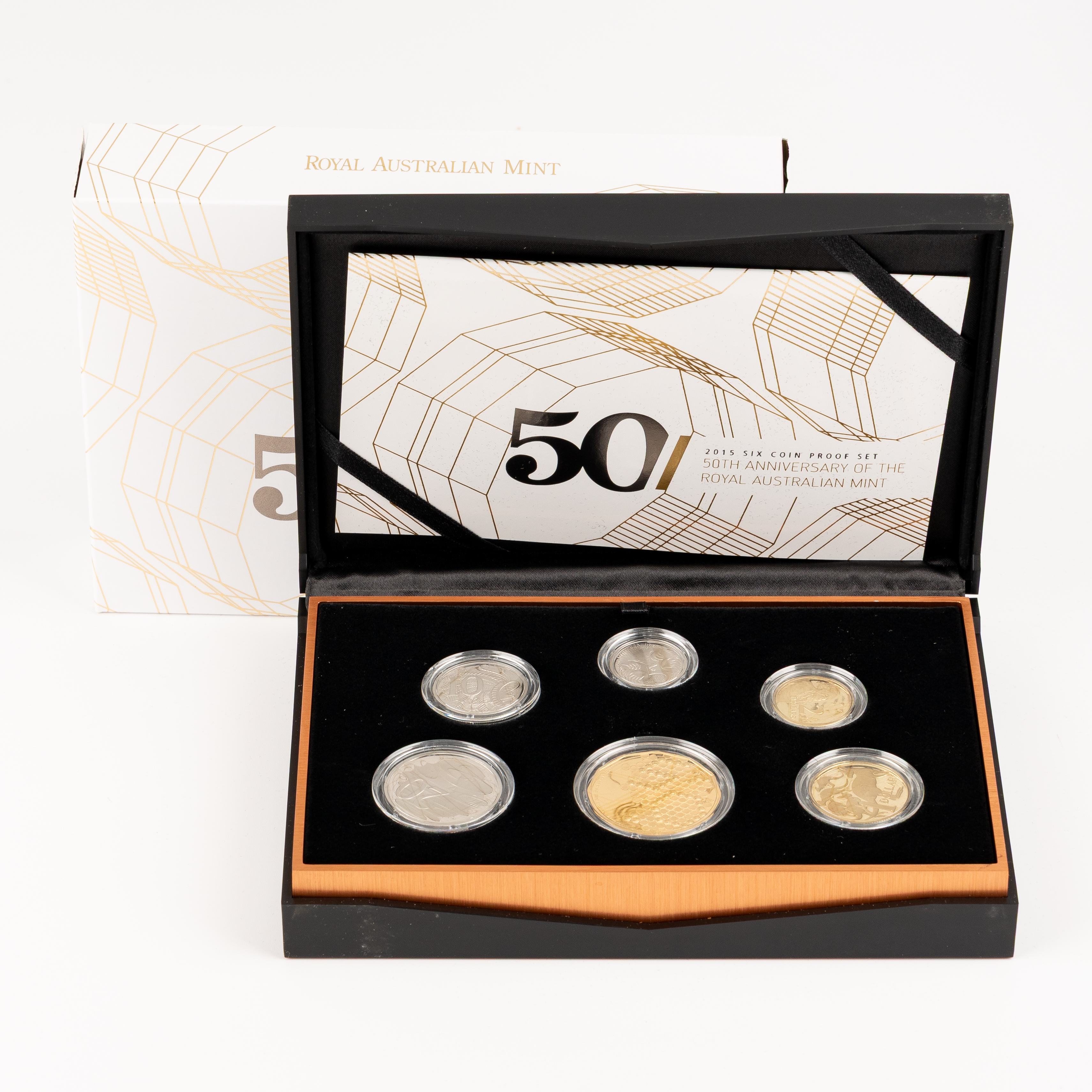 6 · 50th Anniversary of the Royal Australian Mint, Five Cents - Two Dollars, 2015,  FDC