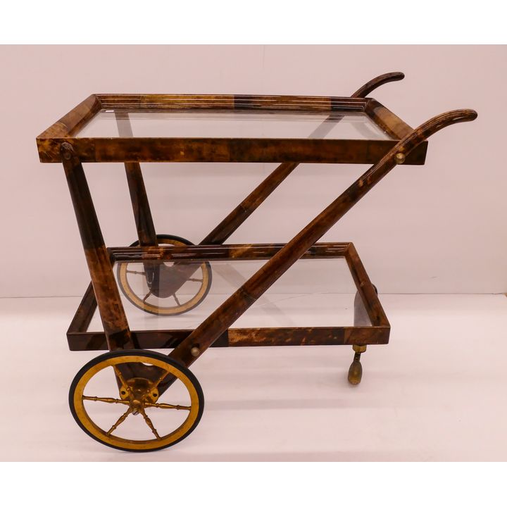 Midcentury Laminated Tea Cart- 25x25x16''- one cracked glass panel