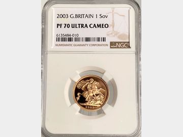 2003 ELIZABETH II PROOF GOLD SOVEREIGN PF70 ULTRA CAMEO NGC
