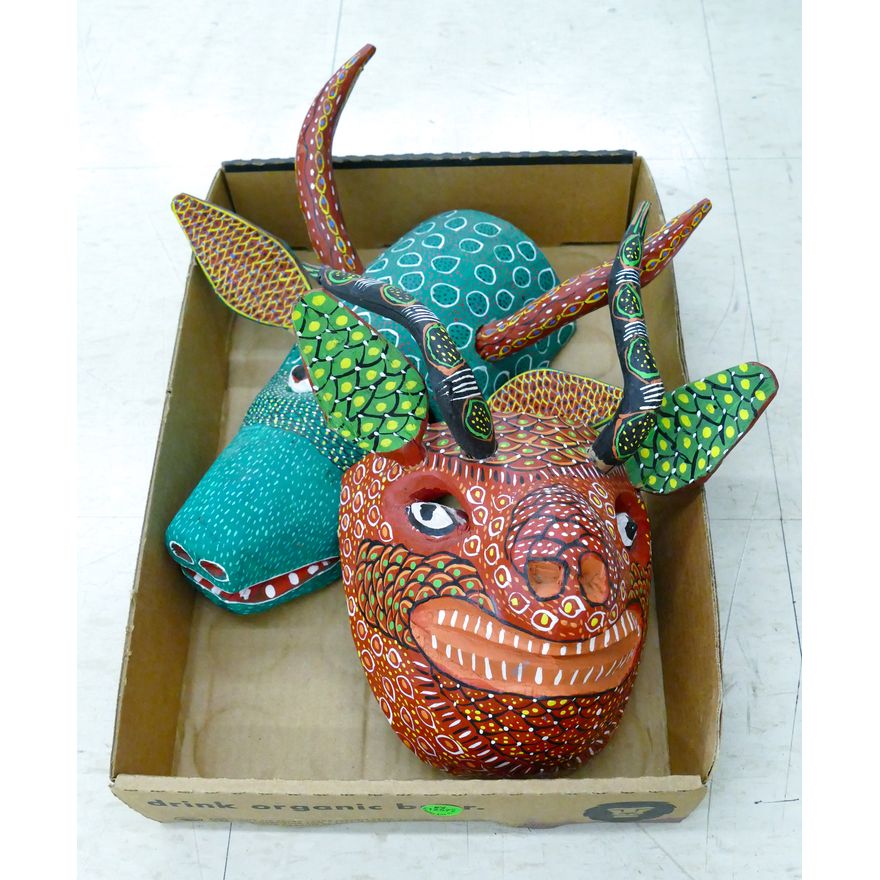 Box 2pc Mexican Animal Wood Masks